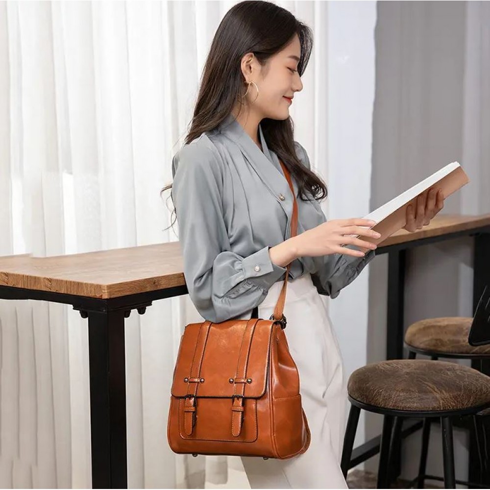 Handtasche / Fashion-Rucksack Retrolook Leder für Tablet, Bücher und Kamera - Braun