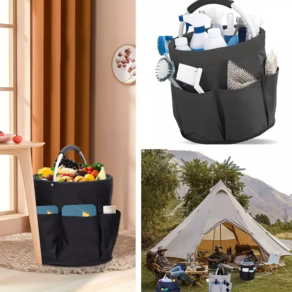 Faltbarer Multifunktions-Garten-/Haushaltstasche aus Stoff mit Taschen und Fächern für Werkzeuge - Schwarz