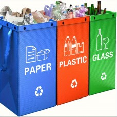 Sacs poubelle pliable 3 en 1 avec 3 couleurs pour tri des déchêts (papier / plastique / verre)