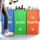 Sacs poubelle pliable 3 en 1 avec 3 couleurs pour tri des déchêts (papier / plastique / verre)