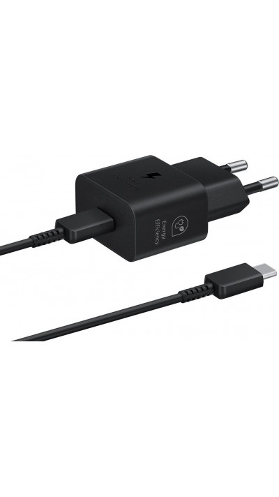 Samsung Reise & Wandladestecker 25W Charger USB-C + Ladekabel 1 Meter USB-C auf USB-C - Schwarz