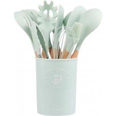 Vollständiges Set mit verschiedenen Küchenutensilien Ecofriendly Silikon 11 Stück - Hellgrün