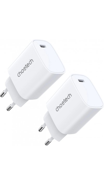 2er Set Choetech Q5004 USB-C Ladegeräte 20W PD - Weiss