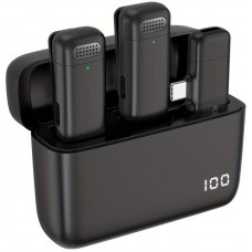 Set de 2 micros cravate Lavalier sans fil professionnels Bluetooth 5.3 avec récepteur USB-C & Etui de charge - Noir