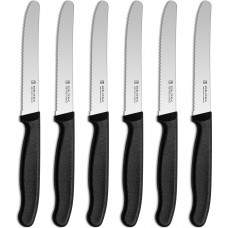 Set de 6 couteaux à tomates en acier inoxydable lame aiguisée ondulée lavable - Noir