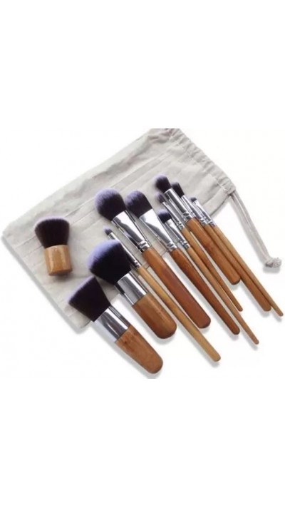 Professionelles Makeup Pinsel Set - Kosmetik Bürsten aus Bambus Holz 11 Teilig - Braun