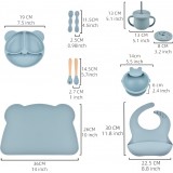 Set de repas en silicone pour bébé 10 pièces (assiette/bol/bavoir/tasse/cuillère/fourchette) - Rose