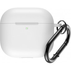 AirPods 4 Case H&uuml;lle - Silikonmatte mit Karabiner - Weiss