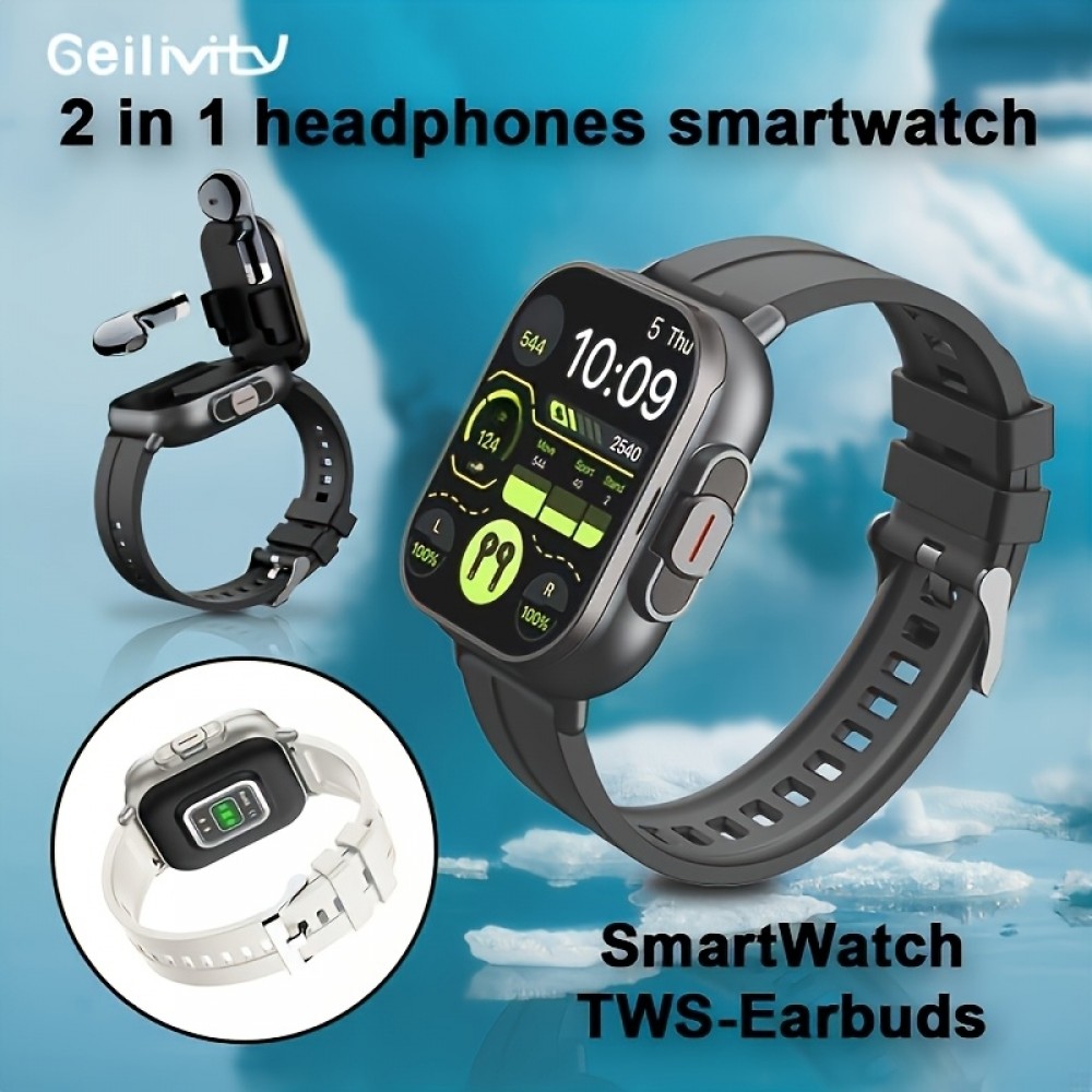 GeiLiVity TWS Ohrh&ouml;rer Smartwatch Sport Tracker Musikspiel Nachrichtenanzeige USB Aufladung