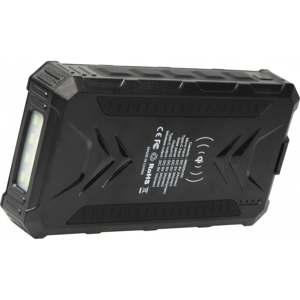 Solar Power Bank Outdoor 36000mAh externe Batterie mit Qi Wireless Charging - Schwarz