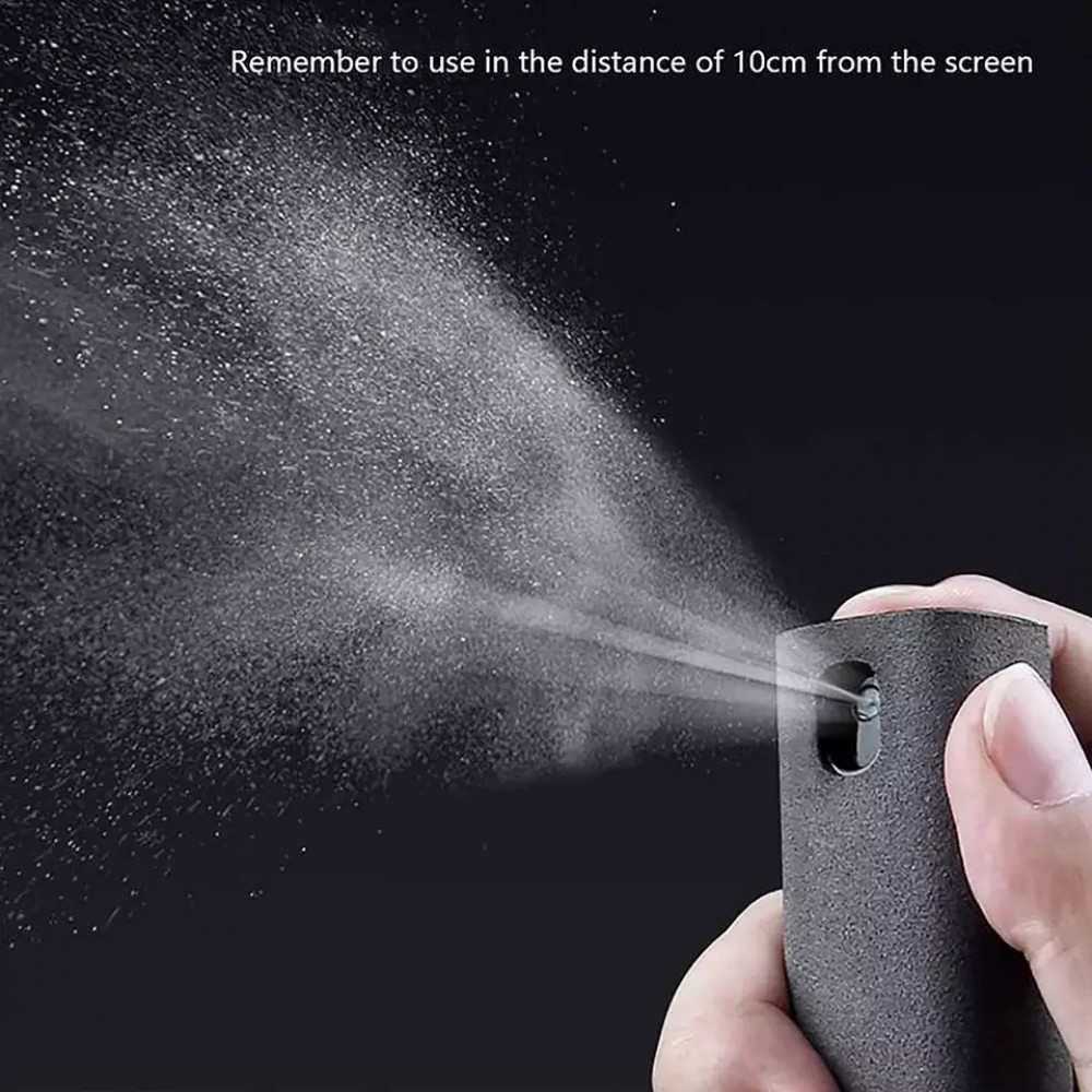 2-in-1-Reinigungsspray für Smartphone-Displays mit integriertem Mikrofasertuch - Grau