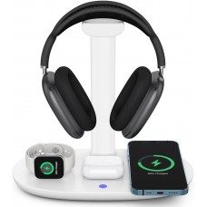 Station de charge 4 en 1 moderne 30W sans fil avec support casque pour AirPods Max, iPhone, Apple Watch, AirPods - Blanc