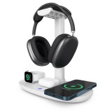 Station de charge 4 en 1 moderne 30W sans fil avec support casque pour AirPods Max, iPhone, Apple Watch, AirPods - Blanc