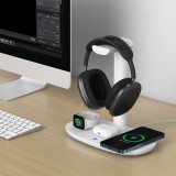 Station de charge 4 en 1 moderne 30W sans fil avec support casque pour AirPods Max, iPhone, Apple Watch, AirPods - Blanc