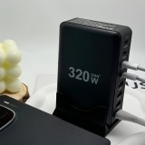 Schnellladegerät 320W Hub GaN III USB-C 8 Ports für PC/Tablet/Smartphone mit CH/EU Stecker - Grau