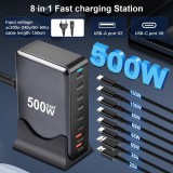 Station de charge rapide 500W 8 ports USB PD Quick Charge 3.0 USB-C avec câble inclus prise CH/EU indicateur LED - Gris