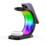 Ladestation wireless MagSafe 15W 3in1 (iPhone, AirPods, Apple Watch) mit RGB LED Licht - Schwarz