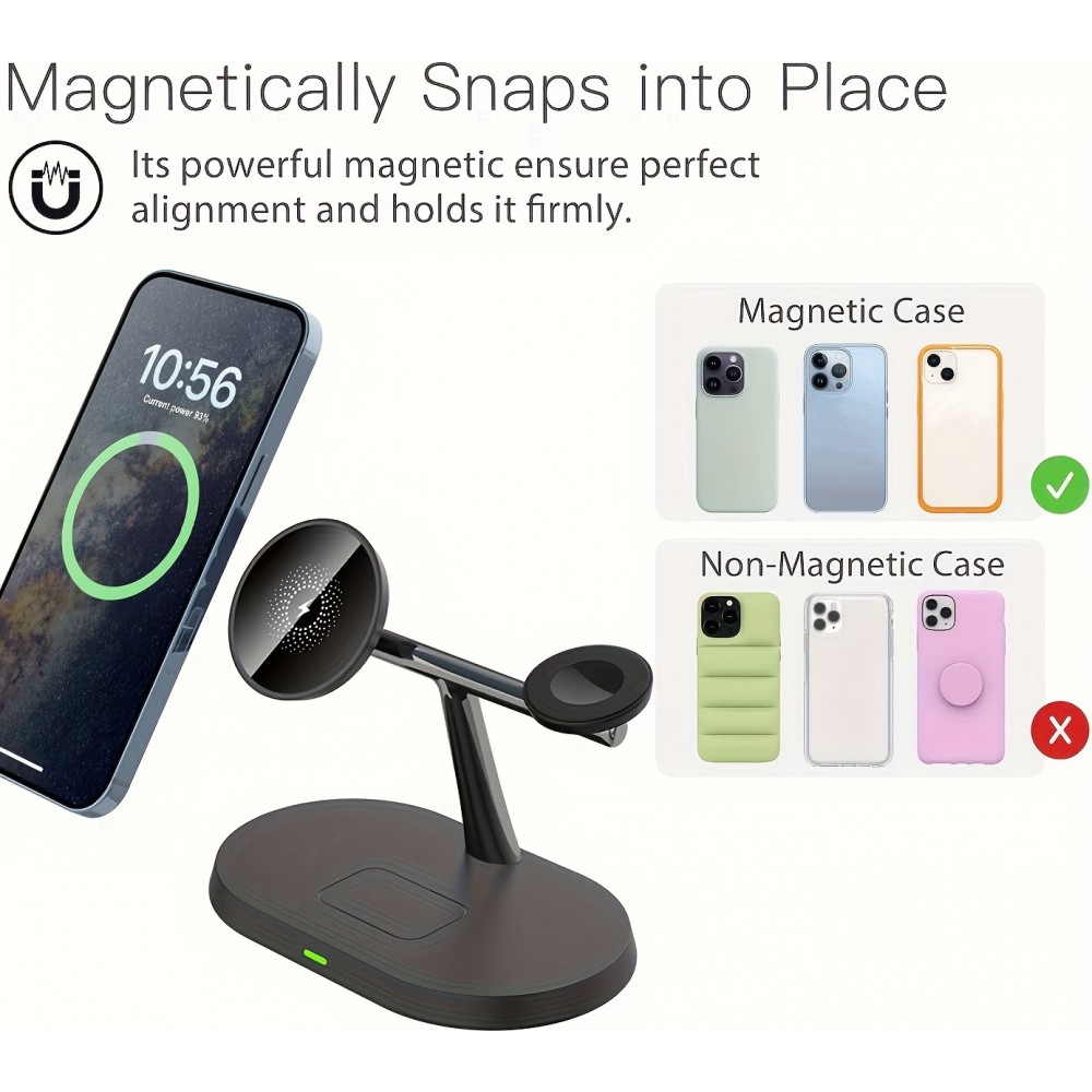 MagSafe 3-in-1 Ovaler Ladegerät für iPhone und Apple Watch - Schwarz