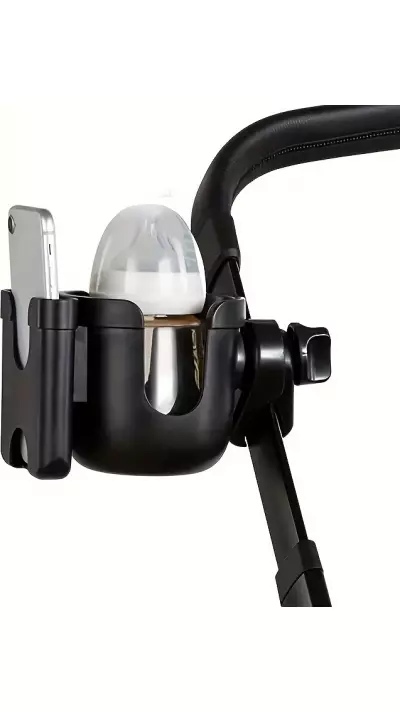 Support de téléphone et porte-gobelet 2 en 1 pour poussette universel - Noir