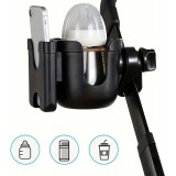Support de téléphone et porte-gobelet 2 en 1 pour poussette universel - Noir