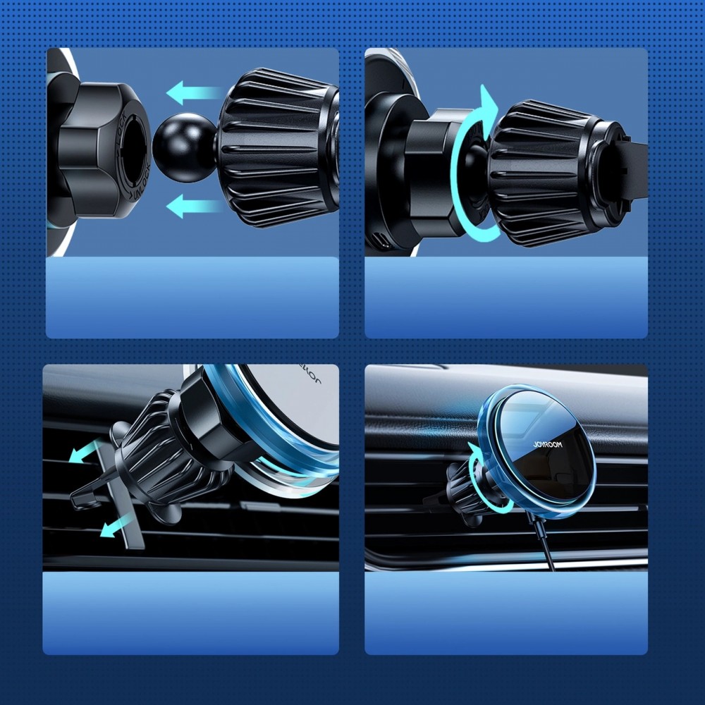 Support de téléphone voiture Joyroom avec chargeur inductif Qi 15W USB-C compatible MagSafe pour ventilation - Noir
