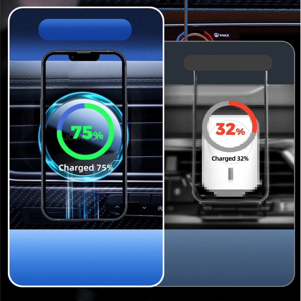 Support de téléphone voiture Joyroom avec chargeur inductif Qi 15W USB-C compatible MagSafe pour ventilation - Noir