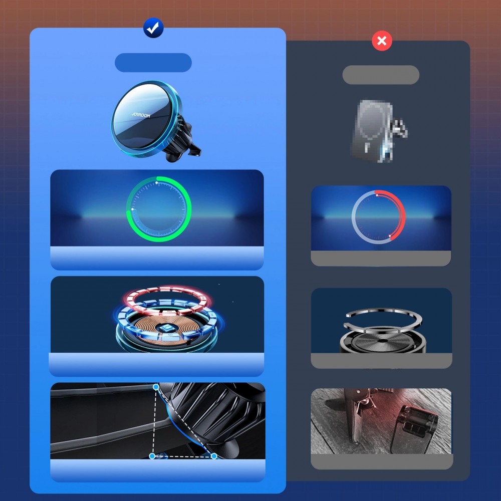 Support de téléphone voiture Joyroom avec chargeur inductif Qi 15W USB-C compatible MagSafe pour ventilation - Noir