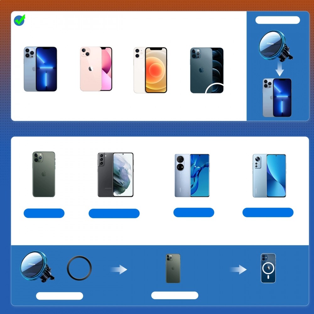 Support de téléphone voiture Joyroom avec chargeur inductif Qi 15W USB-C compatible MagSafe pour ventilation - Noir