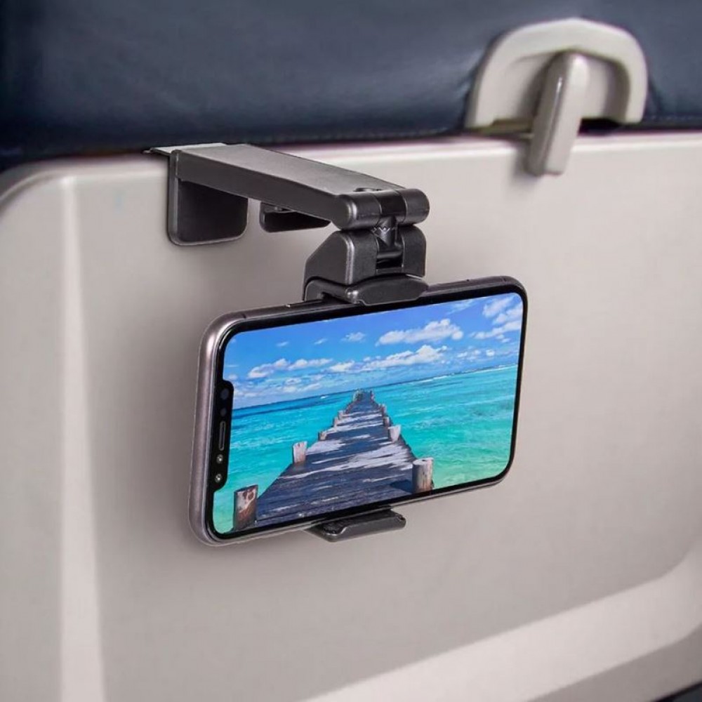 Support multifonctionnel pour smartphone, rotatif à 360 degrés, pour les voyages et l'avion - Noir