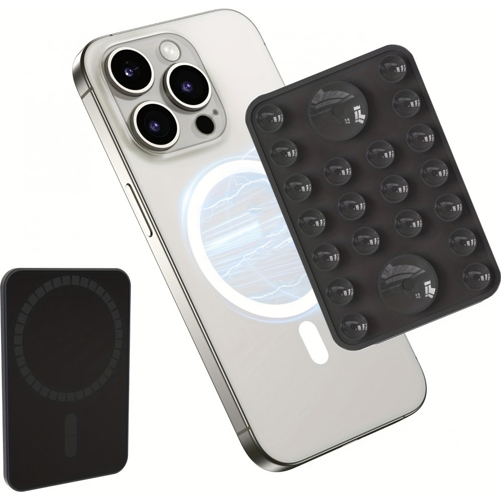 Support silicone magnétique MagSafe pour iPhone avec ventouses pour surfaces lisses - Noir