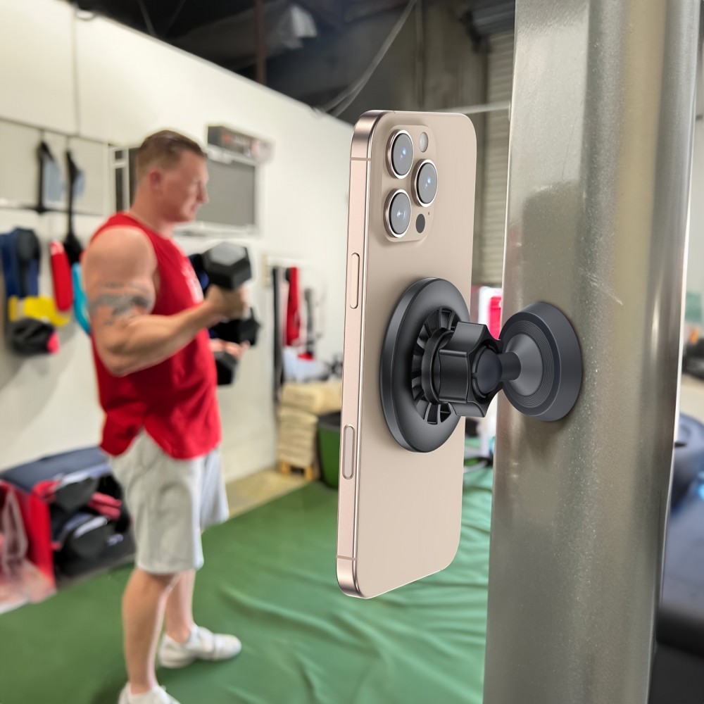 Support téléphone 360° MagSafe magnétique avec aimant réglable pour salle de sport ou support métallique - Noir