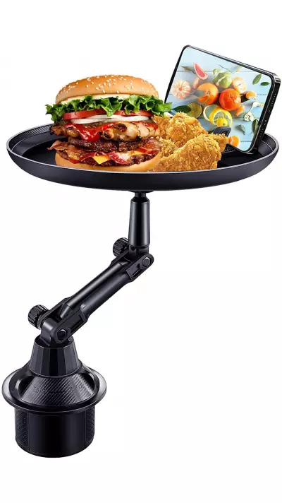 Universeller faltbarer Halter mit Teller f&uuml;r das Auto mit Platz f&uuml;r das Telefon - Schwarz