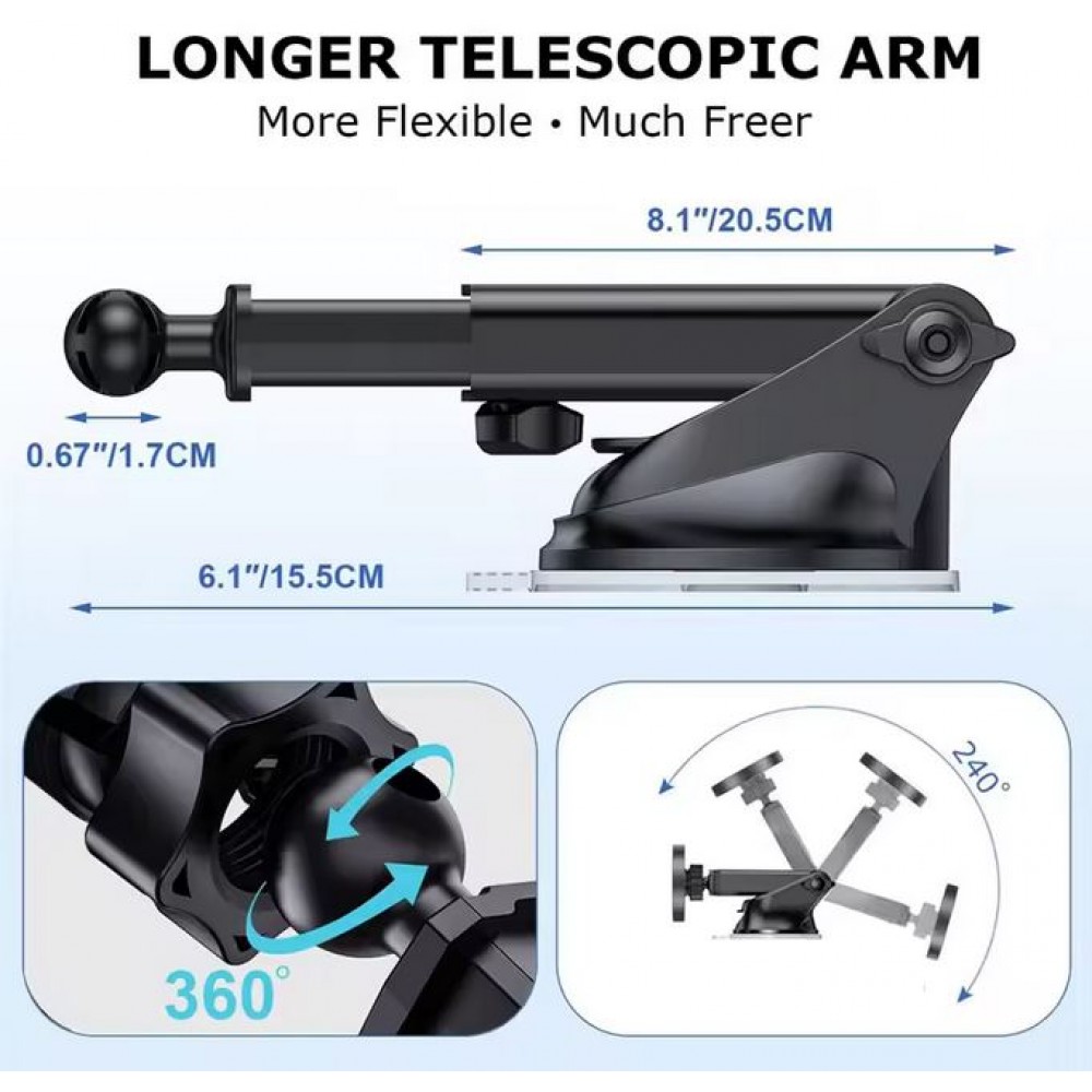MagSafe ultra starke und verstellbare magnetische Windschutzscheiben-Telefonhalterung für Autos - Schwarz