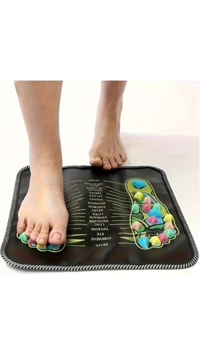 Tapis d'acupression pour pieds en pierres colorées coussin de massage compact pour la maison - Noir