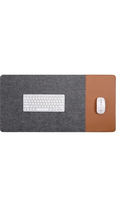 Übergroße rutschfeste Mausunterlage aus Filz und Kunstleder für Büro und Gaming (80 x 40 cm) - Bicolor Dunkelgrau / Braun