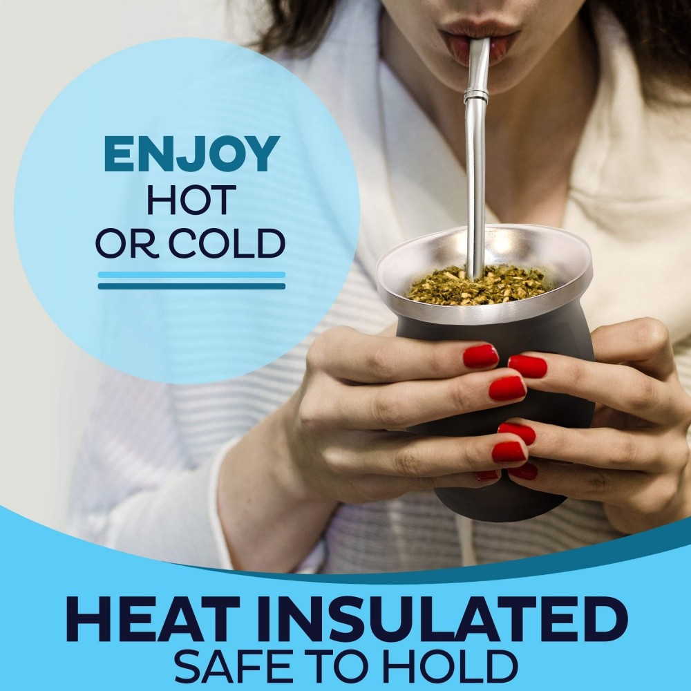 Yerba Mate Becher und Bombilla Set Edelstahl Vakuum (250 ml) mit Bürste - Schwarz