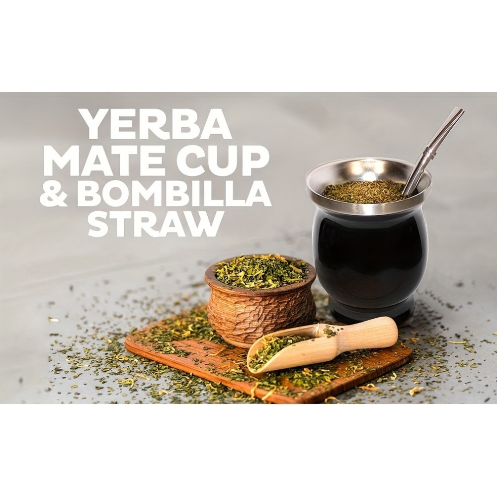 Yerba Mate Becher und Bombilla Set Edelstahl Vakuum (250 ml) mit Bürste - Schwarz