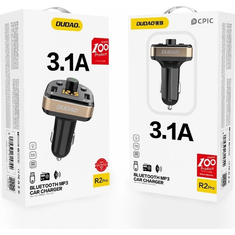 Dudao Bluetooth FM Transmitter Auto Ladegerät MP3 3.1A 2x USB Hochgeschwindigkeitsladegerät - Schwarz
