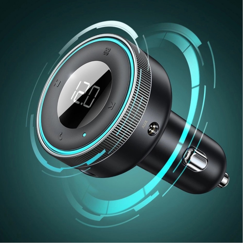Baseus Enjoy FM Transmitter Auto Ladegerät LED 2x USB / 3.5mm Klinkenstecker Drahtloser MP3-Player Bluetooth 5.0 3.4A (CCLH-01) - Schwarz