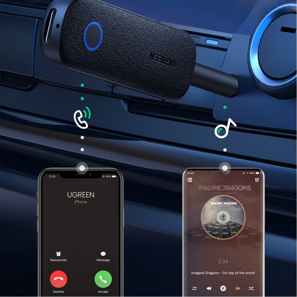 Ugreen 2 in 1 Bluetooth 5.0 Sender Empfänger mit Mini Jack 3.5mm - Schwarz