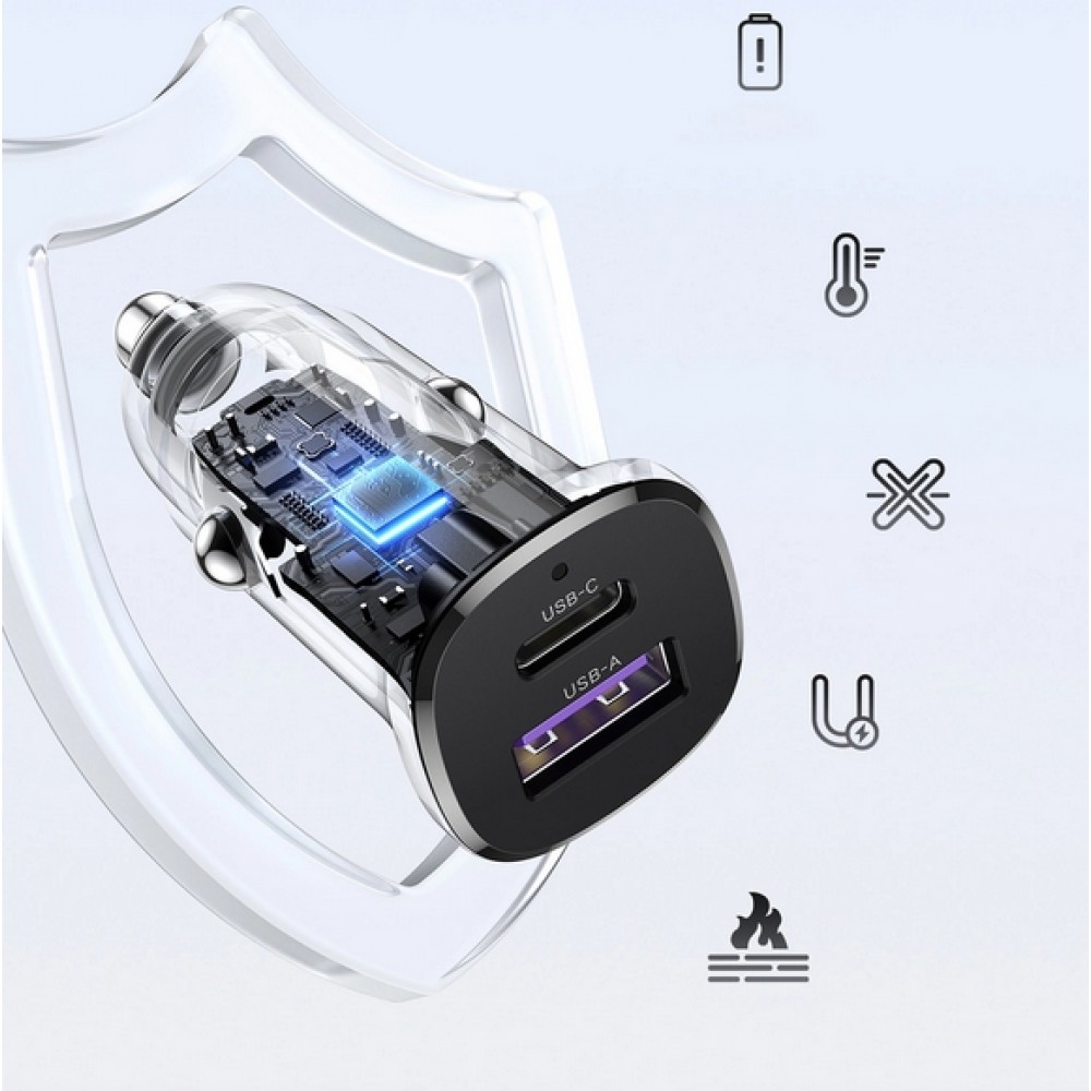 Ugreen 30W Doppelanschluss Ladestecker für Zigarettenanzünder USB-A & USB-C Power Delivery QC3.0 - Schwarz