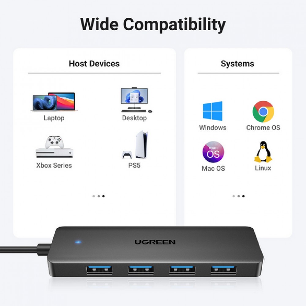Ugreen Hub USB-A à 4 ports Multiport Highspeed 5Gbps extra plat 4x USB-A 3.0 plug and play - Noir