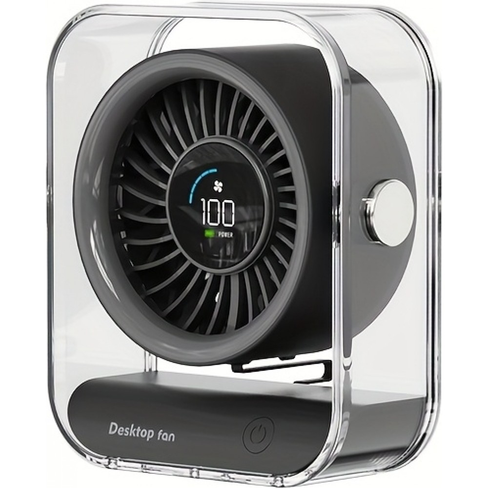 Transparenter tragbarer Design-Tischventilator mit LED-Display (3 Geschwindigkeiten) - Schwarz