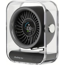 Transparenter tragbarer Design-Tischventilator mit LED-Display (3 Geschwindigkeiten) - Schwarz
