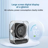 Transparenter tragbarer Design-Tischventilator mit LED-Display (3 Geschwindigkeiten) - Schwarz