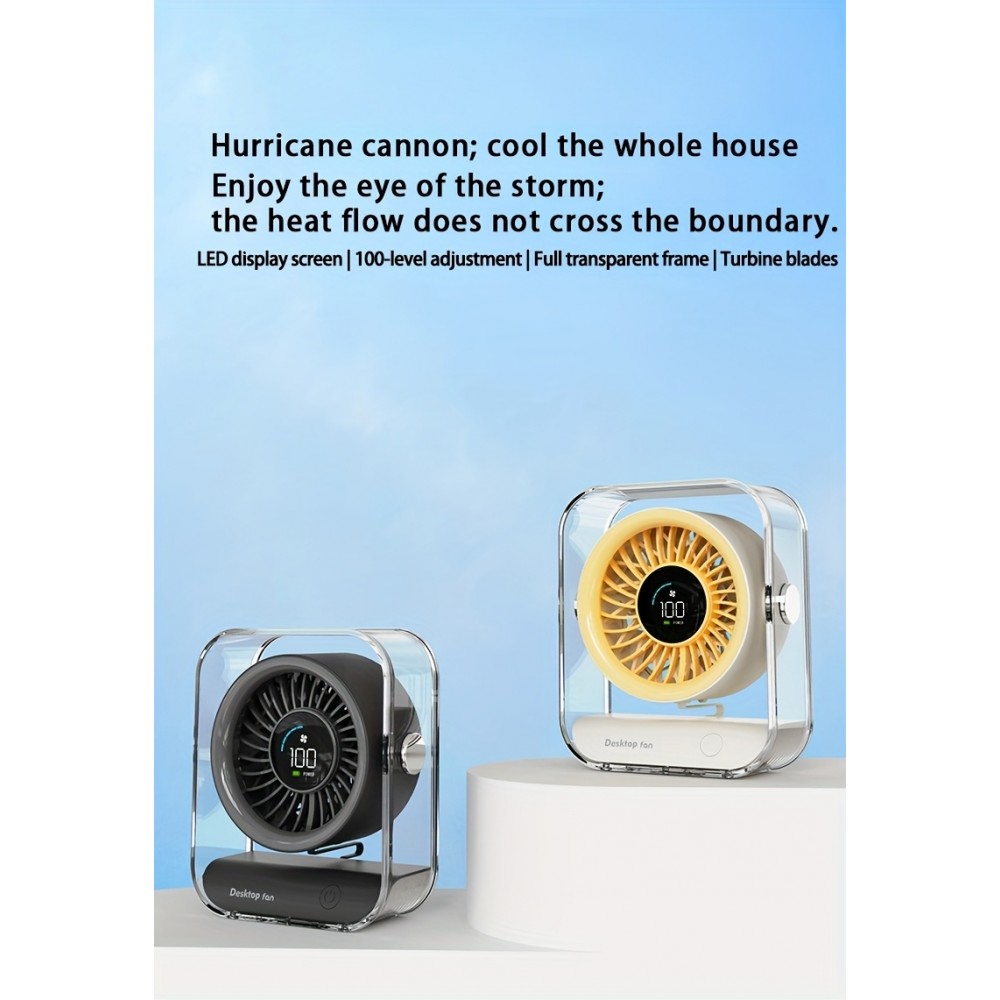 Transparenter tragbarer Design-Tischventilator mit LED-Display (3 Geschwindigkeiten) - Schwarz