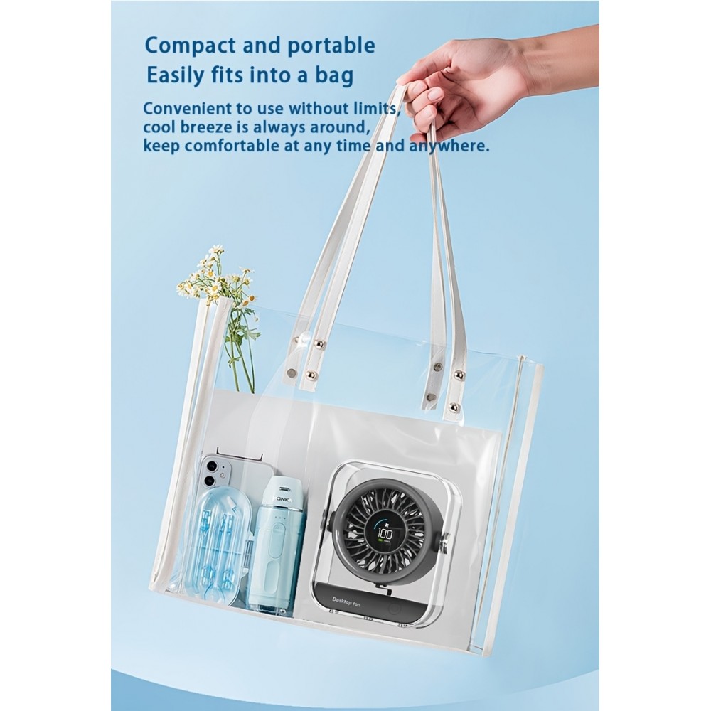 Transparenter tragbarer Design-Tischventilator mit LED-Display (3 Geschwindigkeiten) - Schwarz