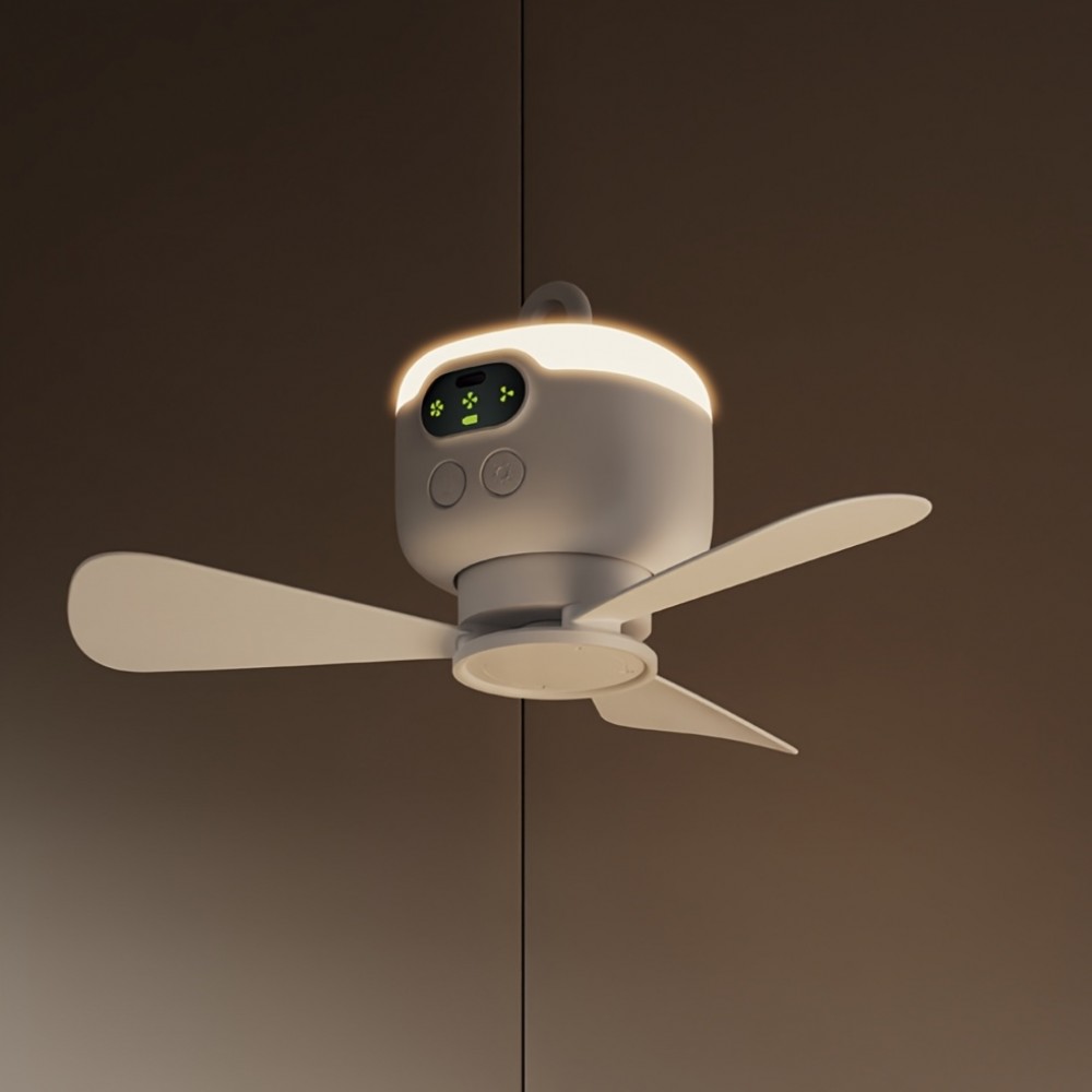 Ventilateur de camping rechargeable USB 8000 mAh avec lumière LED intégrée télécommandé blanc pour tente et extérieur - Blanc
