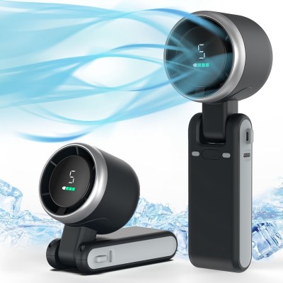 Tragbarer faltbarer USB-Lüfter wiederaufladbar ultra-leise 5 Geschwindigkeiten 3600mAh Akku 10h Laufzeit - Schwarz