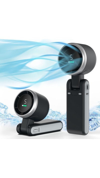 Tragbarer faltbarer USB-Lüfter wiederaufladbar ultra-leise 5 Geschwindigkeiten 3600mAh Akku 10h Laufzeit - Schwarz